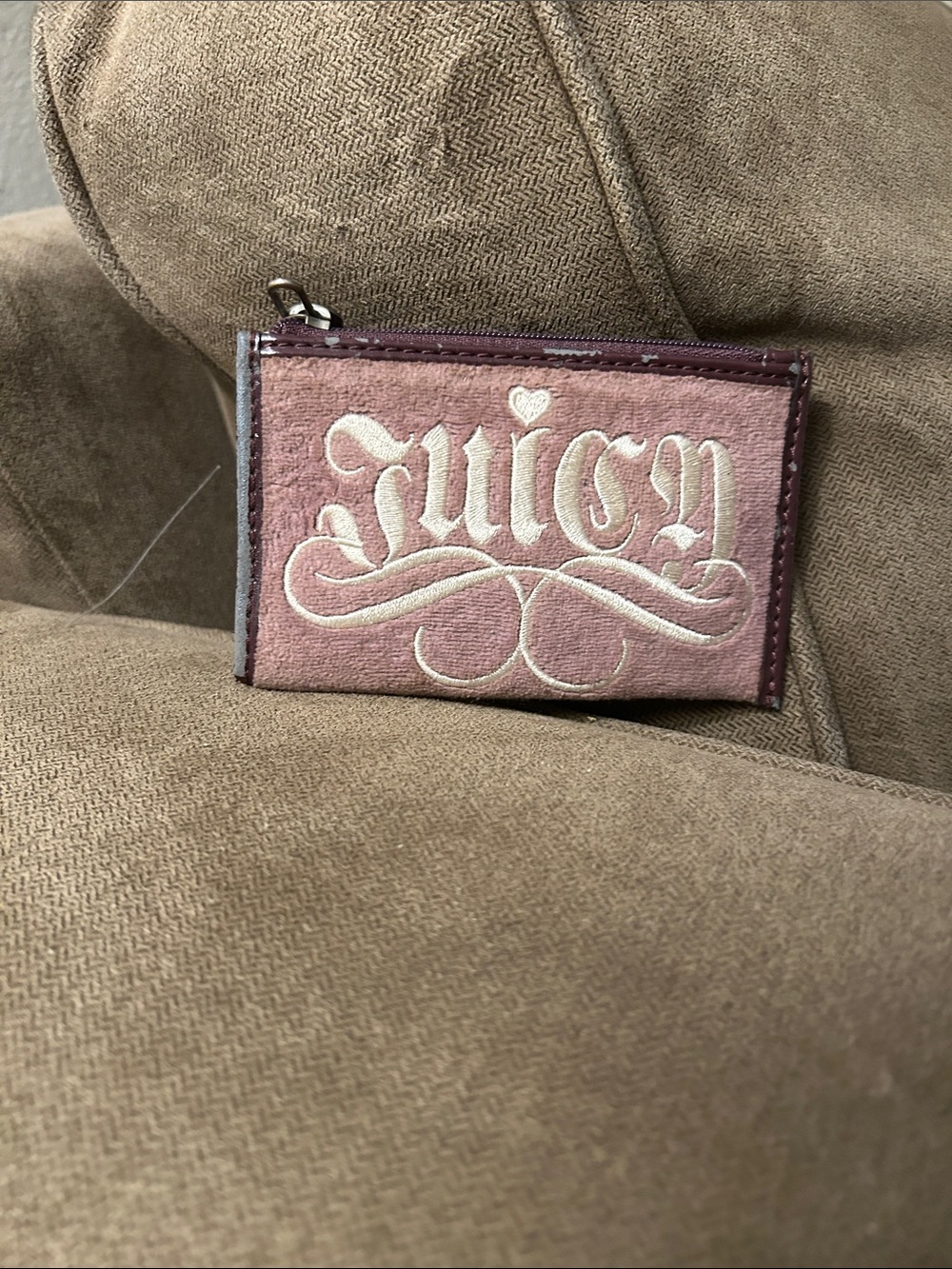 Juicy Couture Dusty Pink Velvet Card & Key Zip Pouch